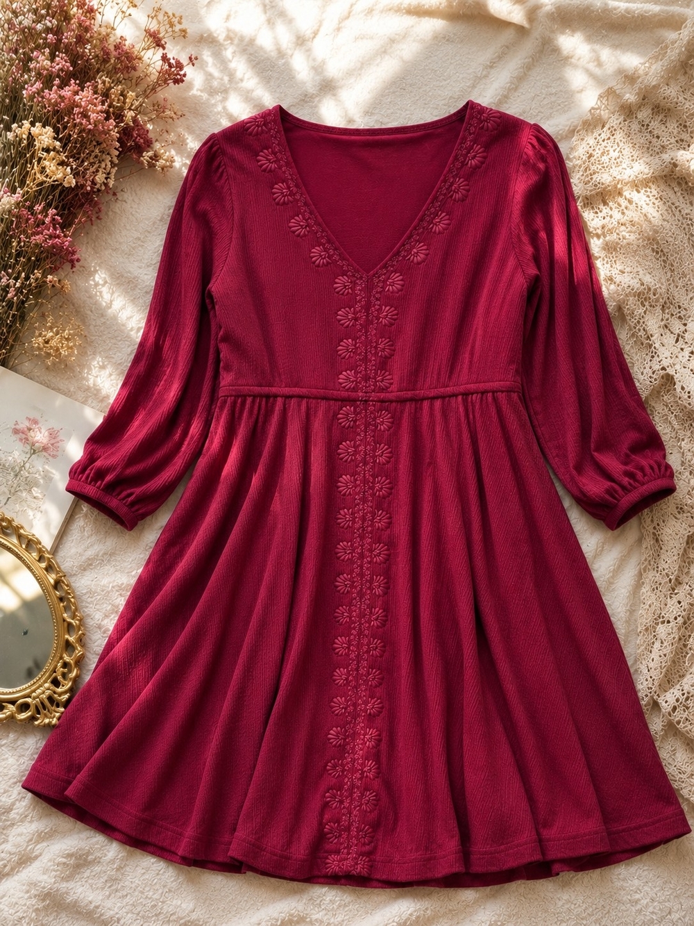 Torrid Red Gauzy Texture Dress Romantic Cottagecore With Pockets